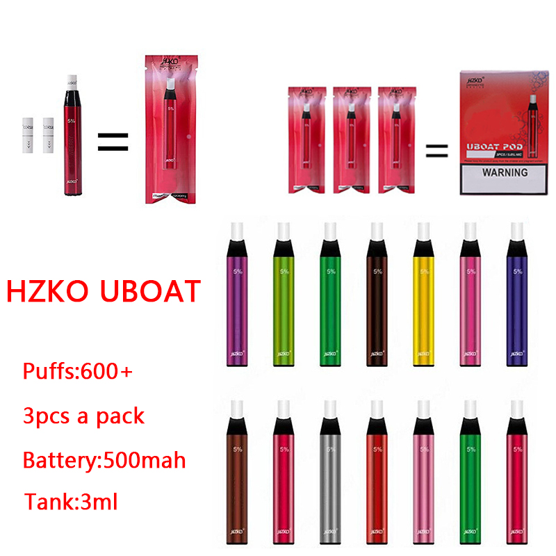 

HZKO UBOAT POD Disposable Device Pod Kit 600 Puffs 3ml 500mah Vape Pen VS Bar Plus Posh XL Flow 3pcs a pack