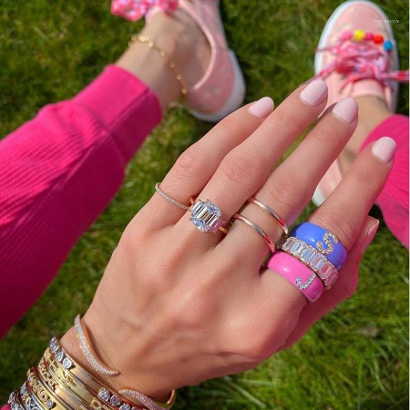 

Neon enamel cz paved initials 26 Alphabet Diy Name ring for women classic fashion jewelry engagement band cz letter finger ring1