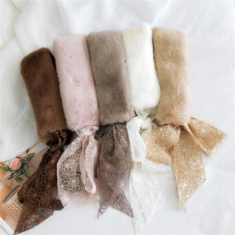

Lace Rex Fur Collar hair scarf Thermal Plush Neckerchief Cover Faux Fur Neck Scarves for Women