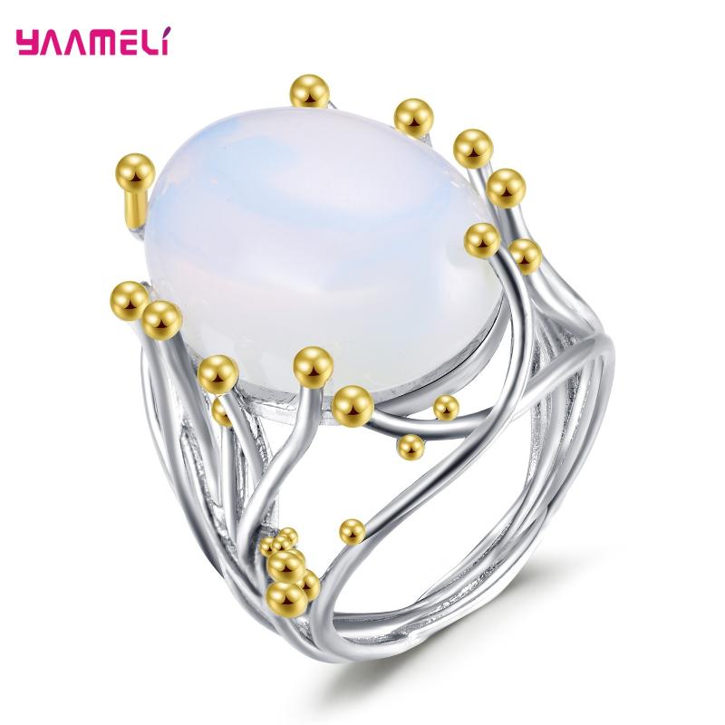 

Cluster Rings Moonstone Opal 925 Sterling Silver For Women Wedding Jewelry Korean Simple Party Bijoux Bague Femme