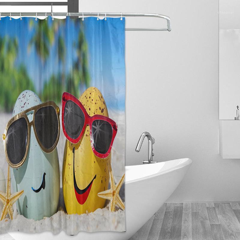

Cute Eggs Printed Bathroom Accessories Home Decor Bath Curtain Fabric Waterproof Shower Curtains Bath Screens With Hooks1