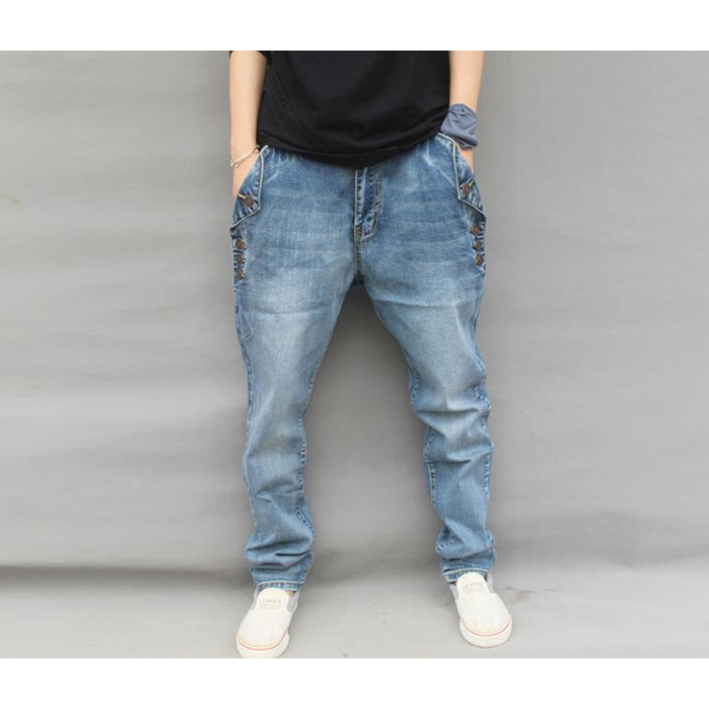 

2021 Hip Hop Men's Brim Elastic Plus Size Baggy Jogger Loose Jeans Trademark Pants 9f8d, Blue