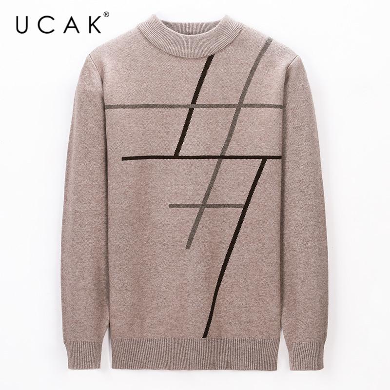 

UCAK Brand Casual O-Neck Sweater Men Clothing 2020 New Striped Streetwear Sweaters Pull Homme Winter Warm Men Clothes U1174, Green