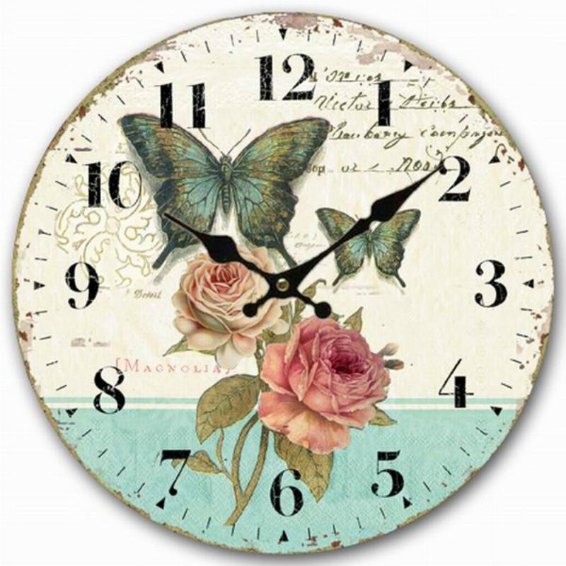 

Quartz Wall Clock retro clock Simple Wooden Wall Bar Living Room Diameter 30cm