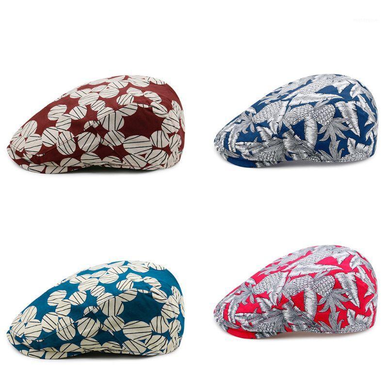 

Women Floral Pineapple Print Beret Flat Cap Sunscreen Visor Newsboy Peaked Hat1