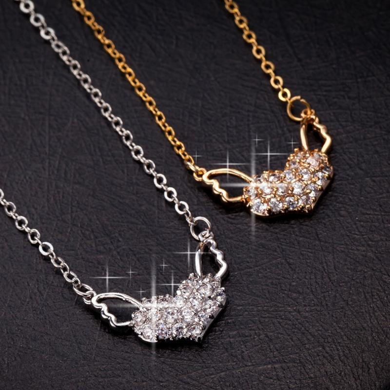 

Pendant Necklaces 2022 Women Alloy Chain Valentine Choker Jewelry Fashion Charm Zircon Stone Beads Heart Shape Necklace Accesories, Silver