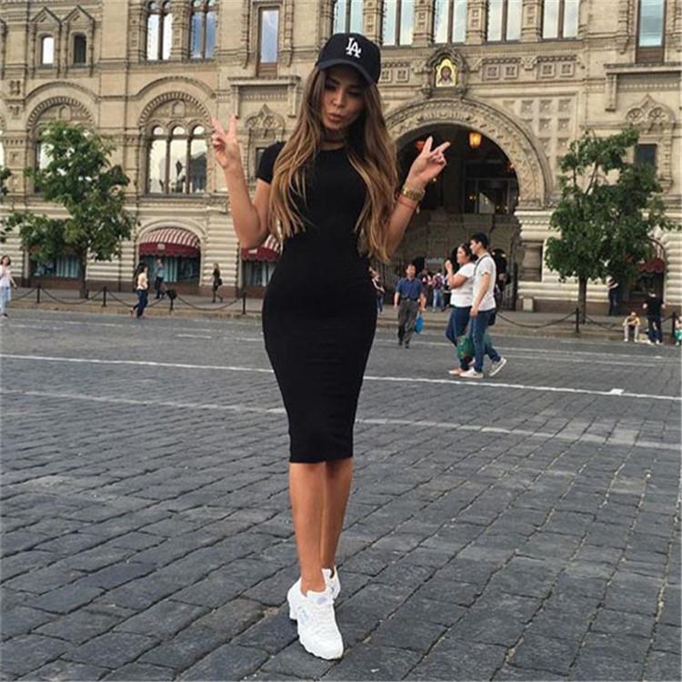 

Casual Dresses Summer Dress Woman Short Sleeve Vestido Long Tee, Black