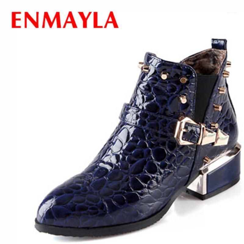 

ENMAYLA New Ankle Boots for Women Vintage Riding Boots Women Shoes Buckle Strap Rivets Plarform Motorcycle1, Black
