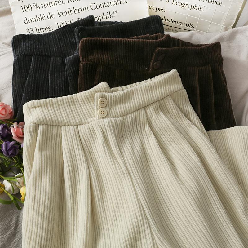 

Hong Kong style retro solid color versatile high waist loose casual pants women' 2021 new corduroy slim pants, See chart
