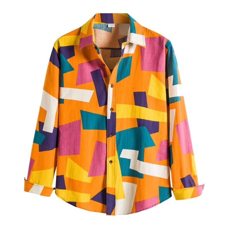 

Retro Ethnic Style Long Sleeve Woolen Shirt Men Streetwear Hip Hop Oversized Shirts Brand Harajuku Casual Fashion Men' Shirt, As pic