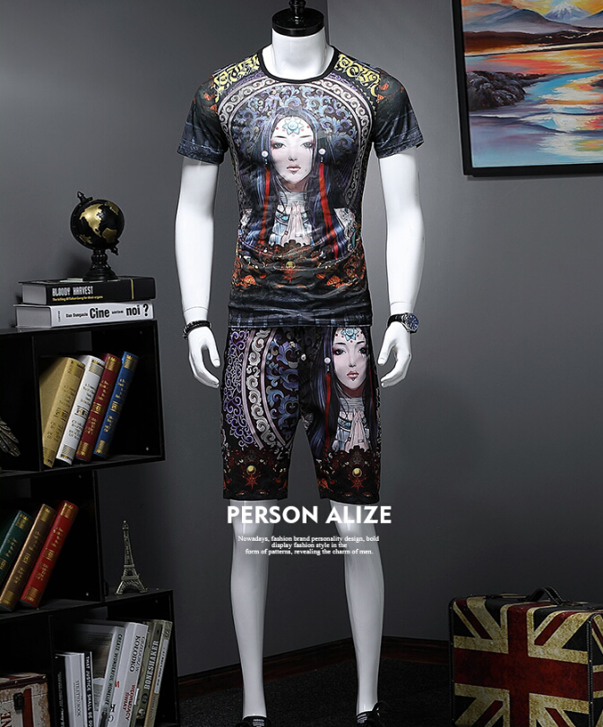 

Seaside Fashion Holidays of New Man 2 Pcs Suit 2021 Ice Short-sleeved Cotton Training Jfk2, As shown