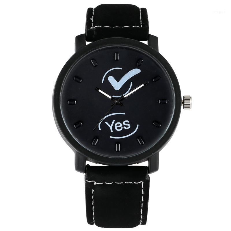 

Wristwatches Fashion Simple Men Women Couple Watches Casual Yes & No Clock Wristwatch Leather Band Quartz Watch Boyfriend Girlfriend Gift1, Black yes
