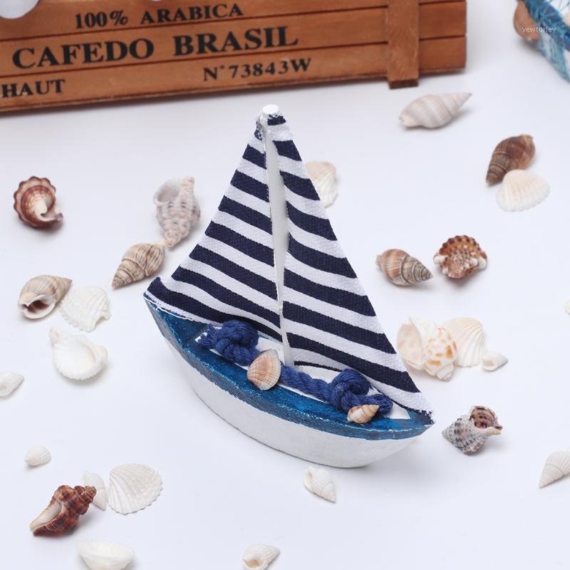 

1 PC Vintage Mediterranean Style Marine Nautical Wooden Blue Sailing Ship Wood Crafts Ornaments Party Home Room Decoration1