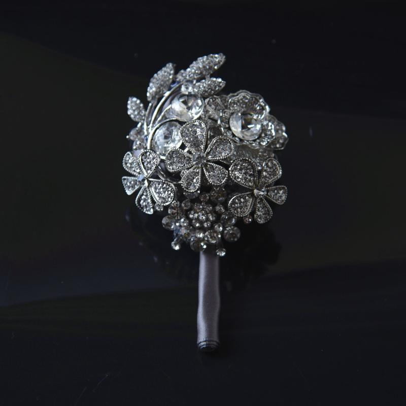 

REDJCK Europe Style Guest Boutonniere Pins Handmade Upscale Diamond Patchwork Prom Brooch Corsage Flower For Clothes Decoration, Silver