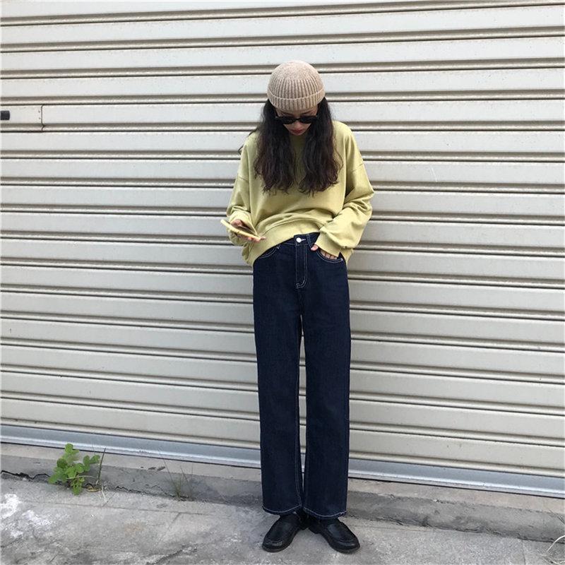 

Dark Blue Jeans Chic Slim Slender Denim 2020 Straight Pockets Brief Cowboy Loose High Waist Casual Large Size Trousers, Photo color
