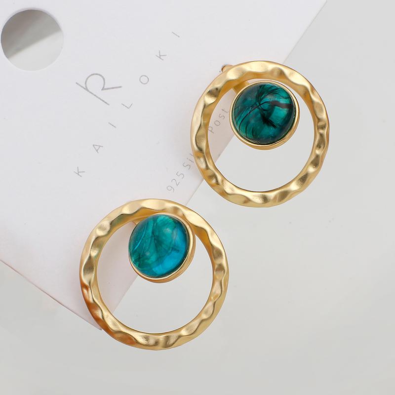 

AENSOA Trendy Green Stone Alloy Drop Earrings For Women 2020 Temperament Statement Geometric Earrings for Girl Jewelry Gift