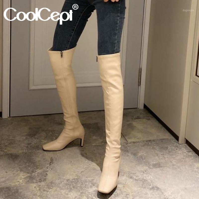 

CoolCept Women Over Knee Boots Women High Heel Shoes Lady Warm Winter Boots Fashion Sexy Square Toe Casual Footwear Size 35-421, Black2