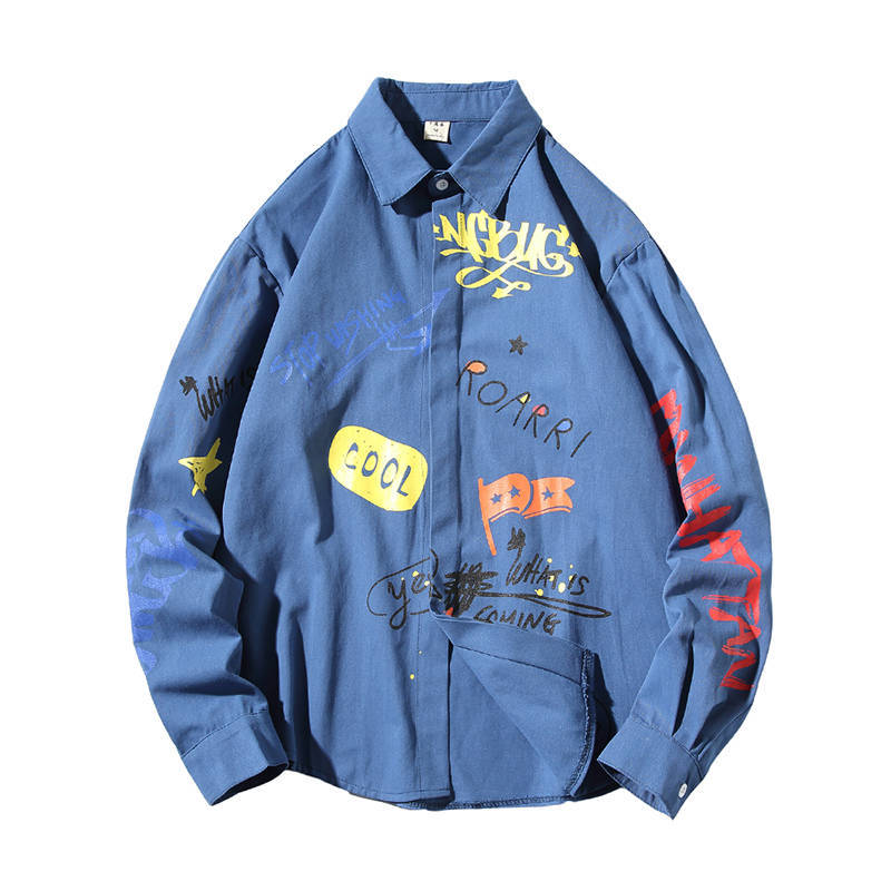 

Man Shirts Funny 2019 Autumn Shirt Men Fashion Men Korean Shirt Streetwear Long Sleeve mens shirts Top casual high street Shirt