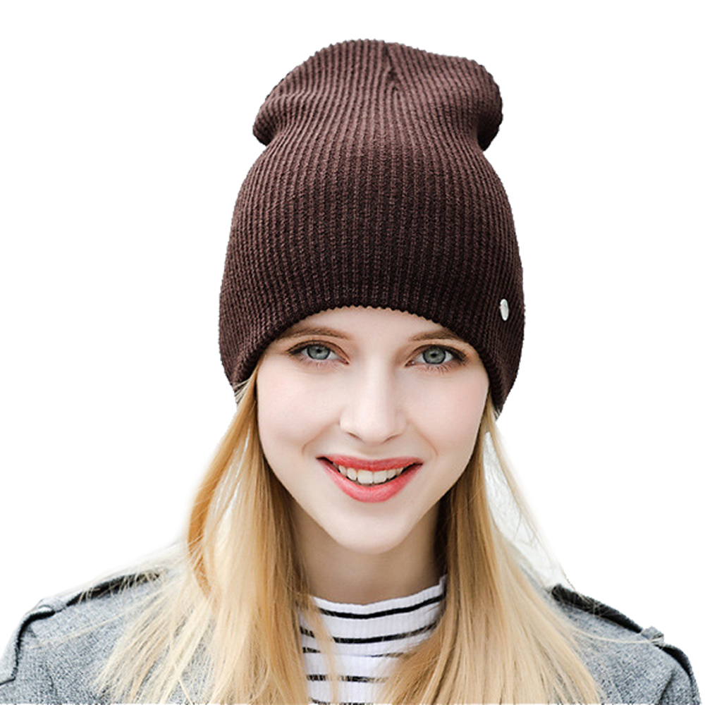 

Pure Color Fine Lines Straight Hat Adult Couple Knitted Hat Thickened Ear Protection Sleeve Cap Beanie Women Bonnets winter, White