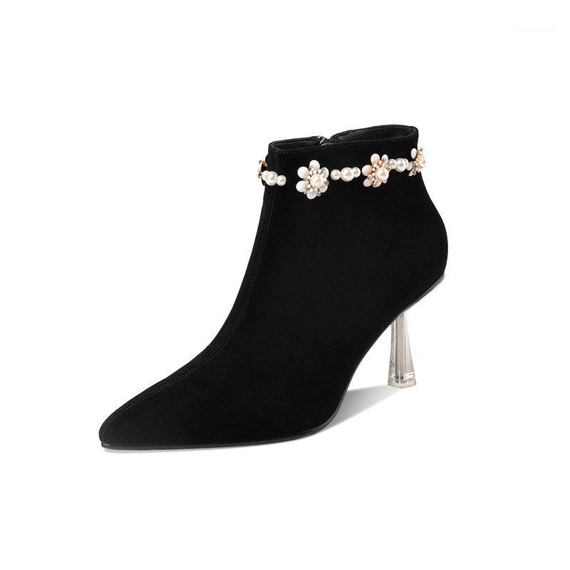 

Suede Leather Bowties Ankle Boots Sexy Pointed Toe Thin High Heels Night Club Dress Shoes Black Woman Ankle Boots1