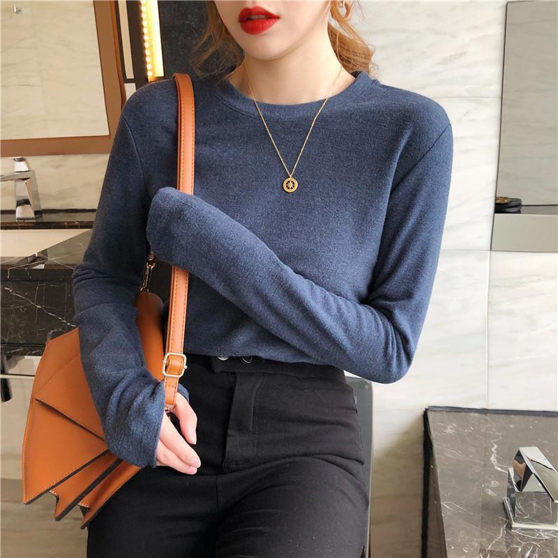 

2021 Autumn And Winter New Casual Women's Bottoming Shirt T-Shirt Sanded All-Match Warm Top, Black