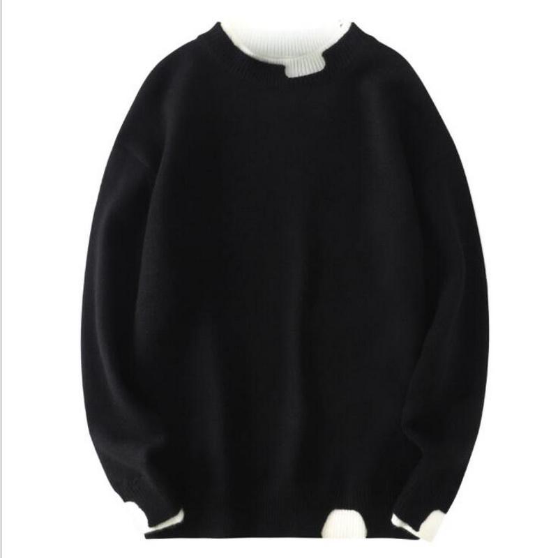 

knitted Sweater Autumn Winter Men's Double Collar Sweater In The Collar Slim Youth Bottoming Pullovers Thick, Black