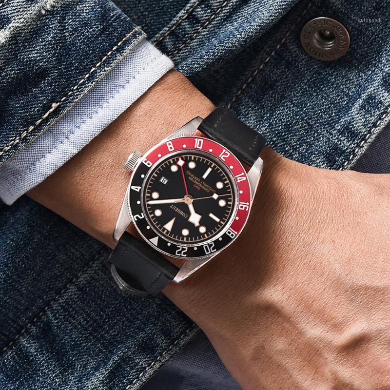 

Wristwatches Corgeut 41mm Mechanical Men Watch GMT Automatic Calendar Luminous Waterproof Diver Leather Strap Wristwatch Men1, No2