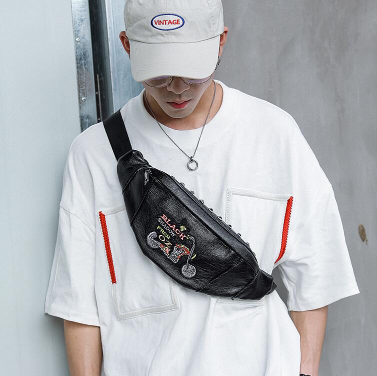 

wholesale men handbag new embroidery fashion shoulder bag street trend rivet purse outdoor leisure multifunctional rivet men chest bag