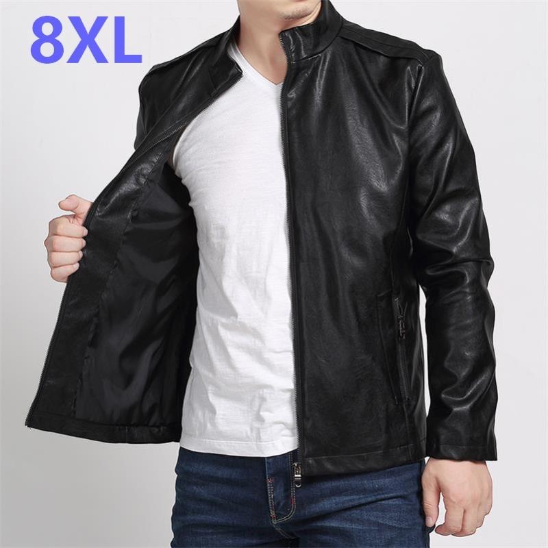 

10XL 8XL 6XL 5XL New Brand PU Leather Jacket Men spring Autumn Casual Mens Jackets Solid Clothes Elastic Motorcycle Outerwear, Black