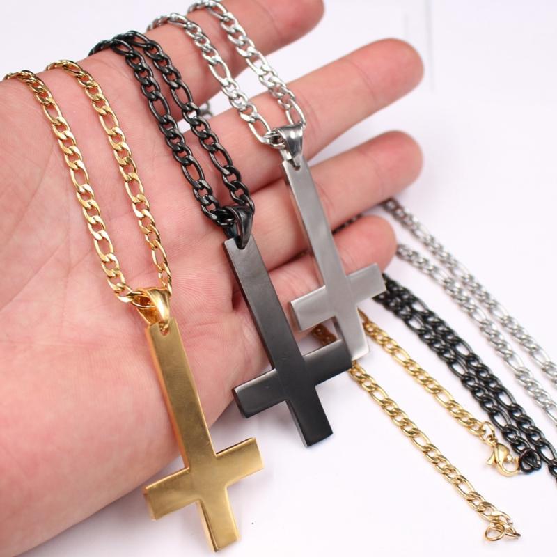

gold/black stainless steel Fashion New Cross pendant necklace Chain 4mm 24'' for Mens