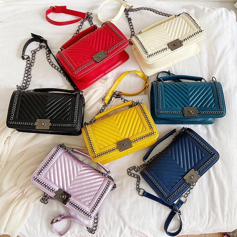 

Luxury Designer Bag Women Lingge Shoulder Bag Lady Metal Chains Leather Messenger Handbag Tote Yellow Female Small Square Bags, Black