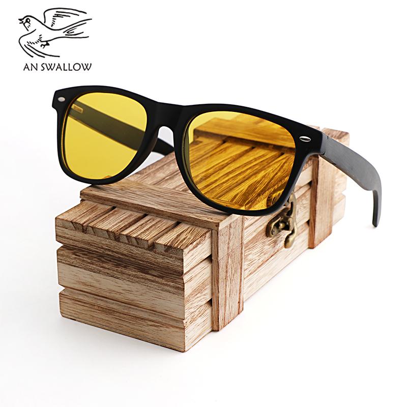 

2021 new anti-glare night vision goggles driver goggles night driving enhanced clear light glasses fashion bamboo wood sunglasse