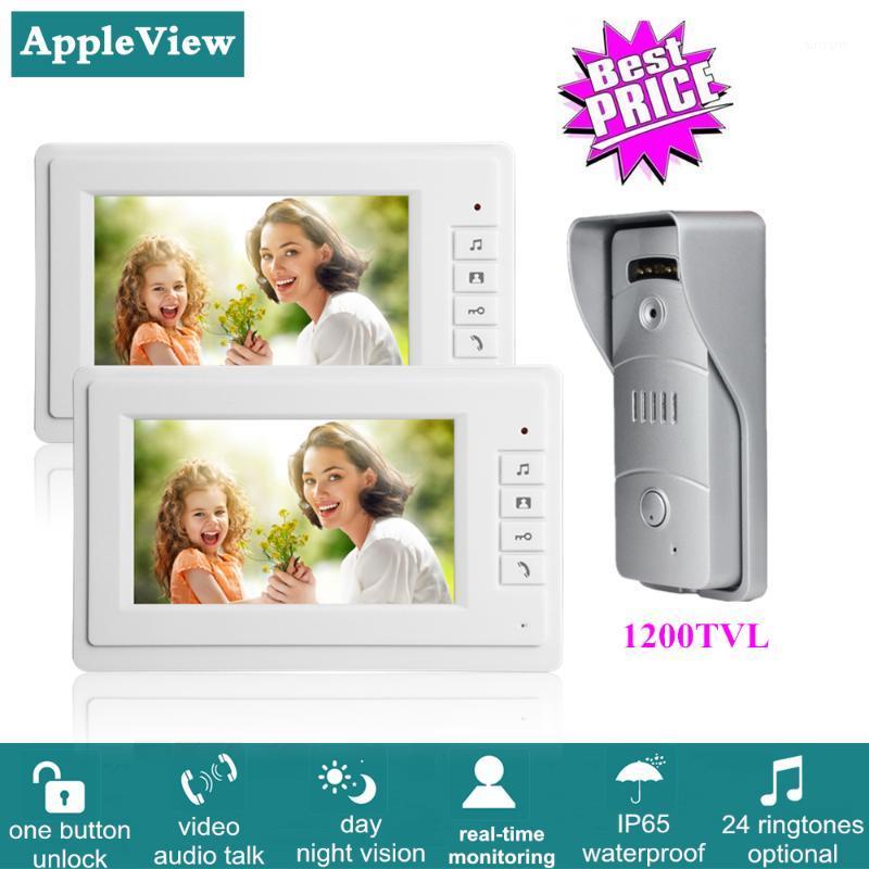 

7 Inch Wired Video Intercom System With 1200TVL Video Doorbell IR Sensor + Indoor Monitors One Key Unlock for Home Security1