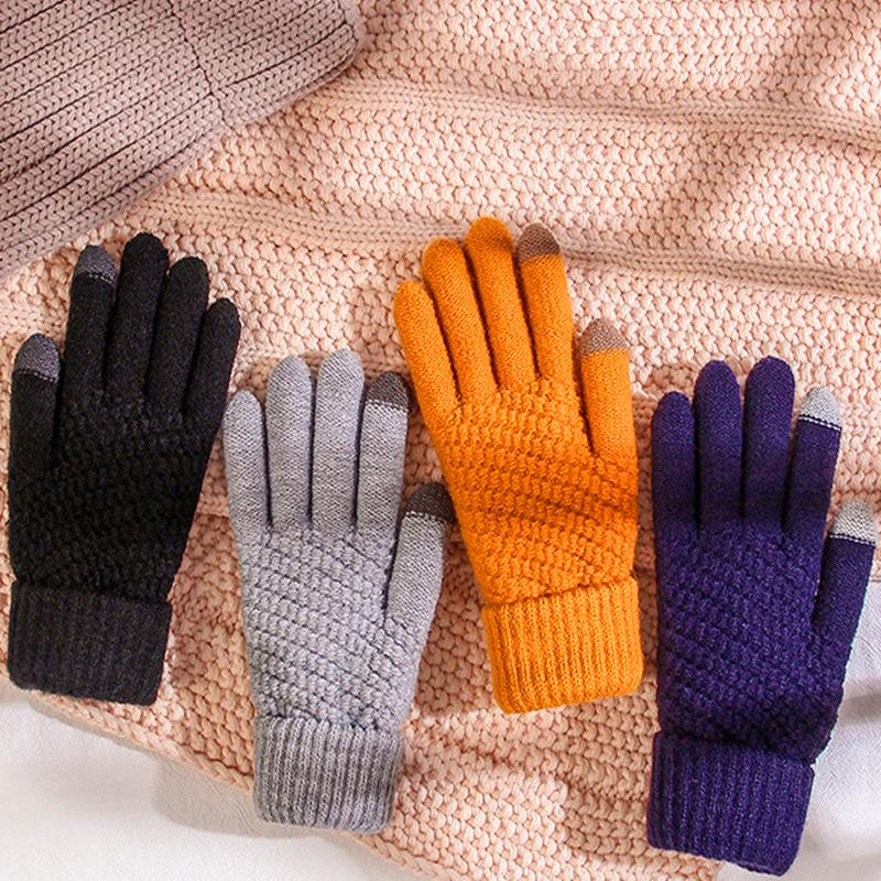 

Five Fingers Gloves Women Winter Keep Warm Touch Screen Plus Velvet Inside Thicken Wool Knitted Fashion Casual Female Elasticity Soft