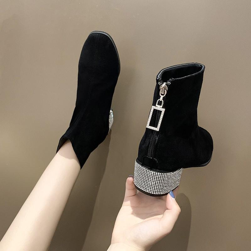 

Korean Style 2020 New Suede High Heel Killer Booties Women's Spring and Autumn Single Boots INS Net Red Thin Ankle Boots, Black