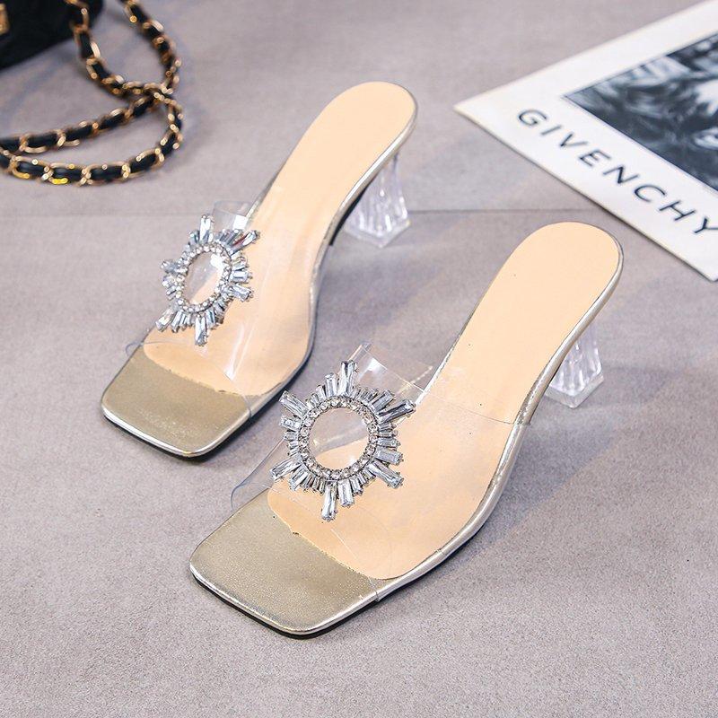 

2021 New Transparent PVC Slippers Crystal Cup High Heels Sexy Casual Shoes Woman Slippers Summer Ladies Sandals Nightclub Pumps, Gold 1