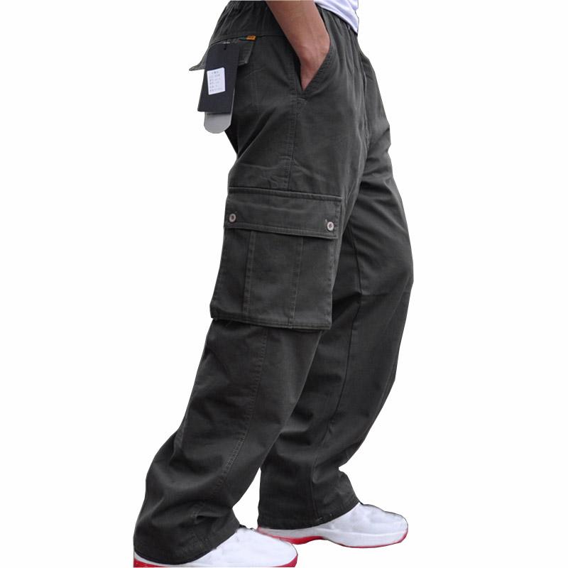 

Spring Autum Men cargo thick pants pocket cotton plus size big 8XL 7XL 6XL 135KG out door casual safari style pants army green, Black