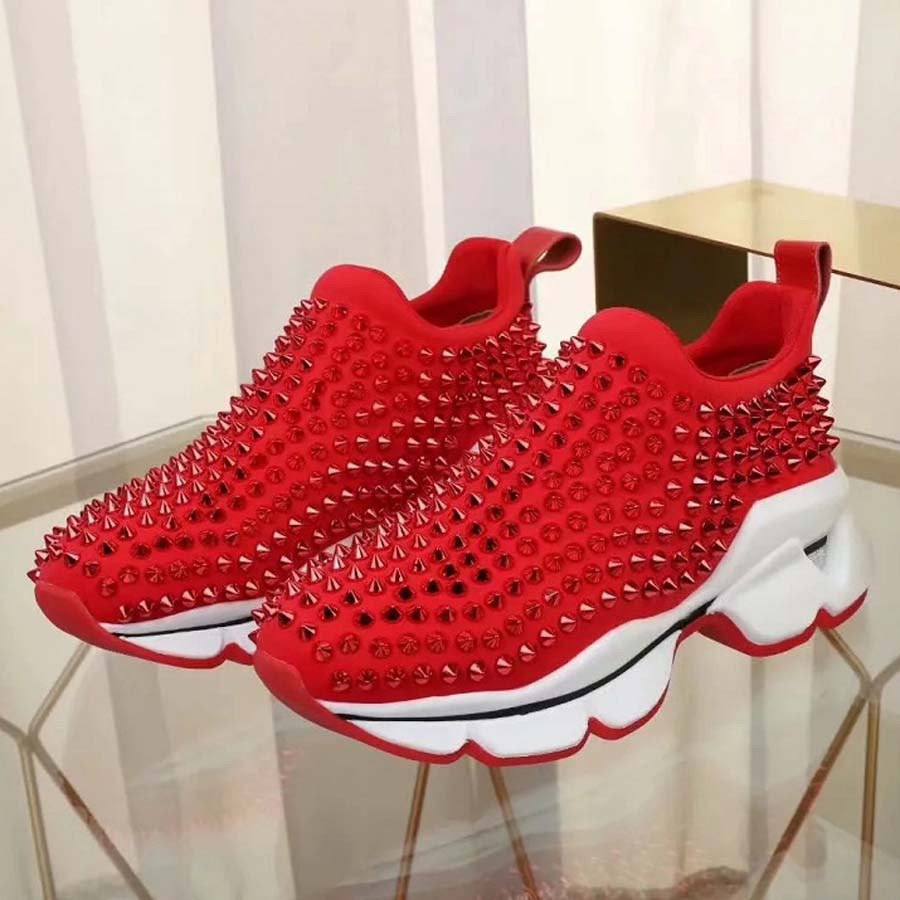 

Classics Red Bottom shoe Low Cut Suede spike Shoes For Men and Women Shoes Party Wedding crystal Leather Sneakers 06, #1