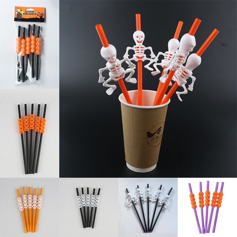 

Halloween Plastic straw Pumpkin Ghost Straws Halloween Drinking Straws Party Supplies Home Halloween drinks tools T9I00663