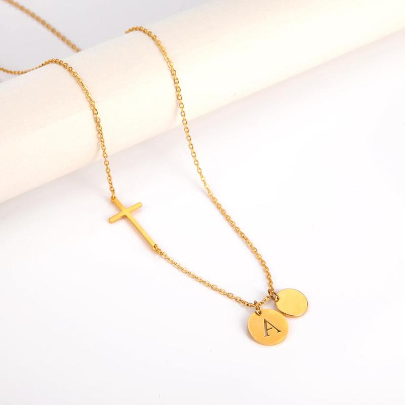 

My Shape Fashion Letter Round Pendant Necklace Gold Color Stainless Steel Cross Necklaces Choker for Women Fashion Jewelry Gift