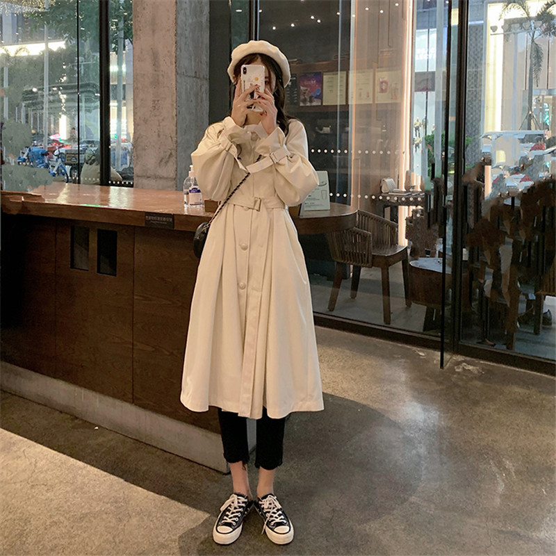 

2021 New Fashionable Women a Black Line Trench Coats Single Breast Chic British Style Waistband Long Jacket JR5E