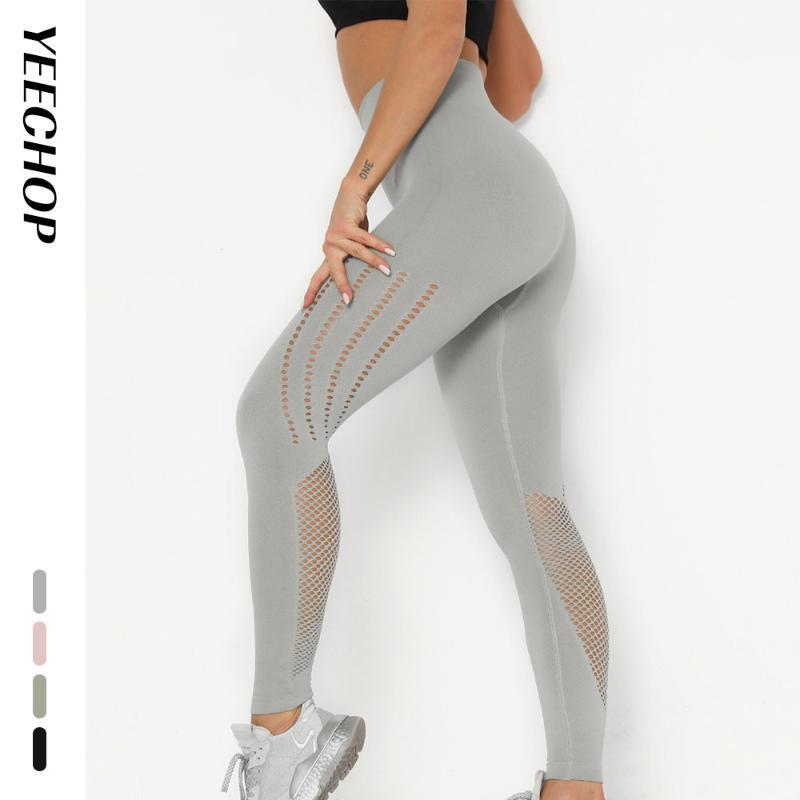 

Yeechop Seamless Mesh Yoga Pants Women Push Up Tights Elastic High Waist Gym Legging Women Sport Fitness Leggins Workout Clothes1, Black