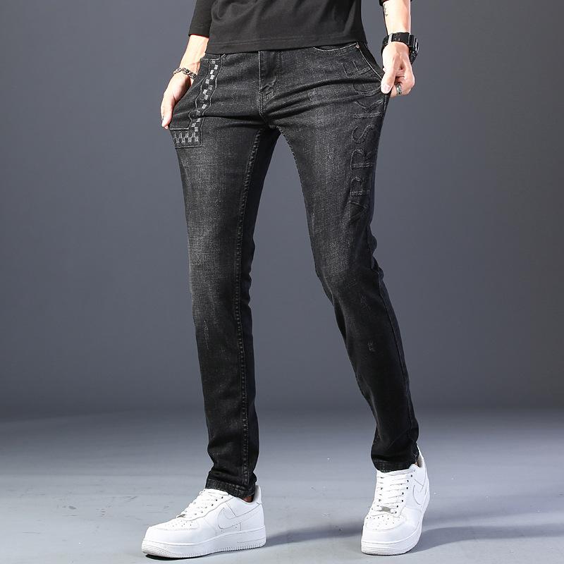 

131-1215 New jeans for men torn jeans for men Black stretch patches beggar pants trend, Kkc5629