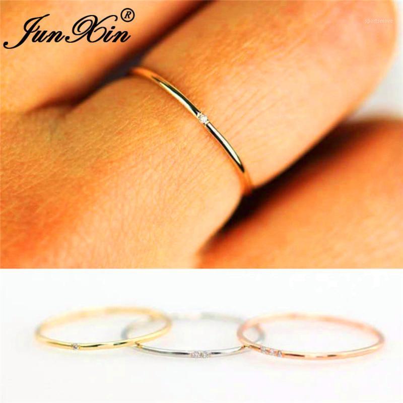 

JUNXIN Stacking Female Thin Ring With Stone 925 Silver Rose Gold Filled Dainty Wedding Rings For Women White Crystal Midi Ring1