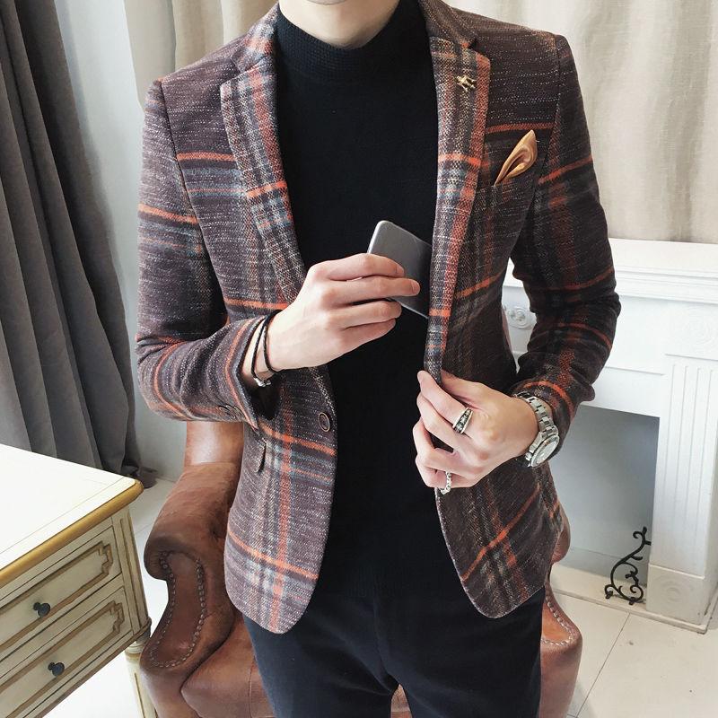 

Ashion Slim Male Suits Casual Blazers Men Size M-3XL New Brand Clothing Jacket 2020 Autumn Winter Suit Jacket Men Blazer, Brown