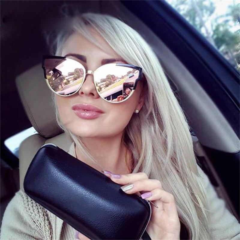 

Sunglasses Fashion Women Luxury Black Cat Eye Elegant Pink Mirror Oversized Sun Glasses For Driving Female Gafas