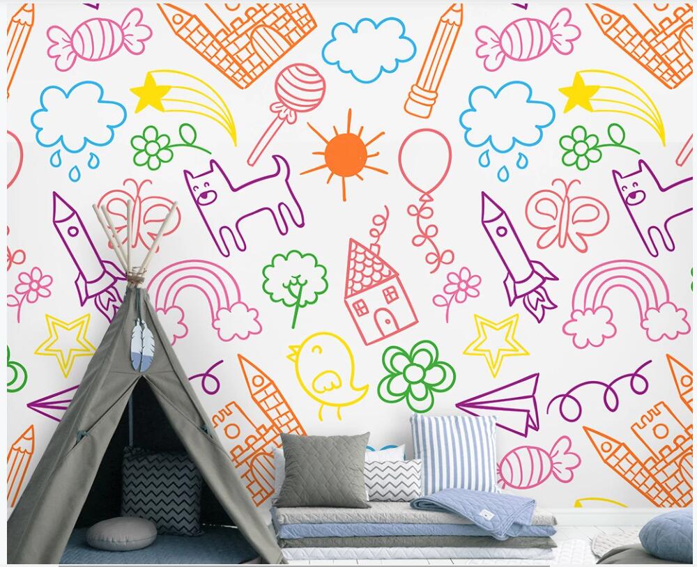 

custom photo mural 3d wallpaper Cartoon Crayon Drawing Fairy Kingdom living room home decor 3d wall muals wall paper for walls 3 d in rolls, Non-woven wallpaper