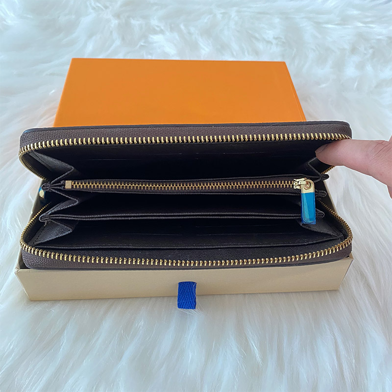 

Wholesale wallets 6 colors famous brand fashion single zipper designer men women leather wallet lady ladies long purses womens purse mens with orange box 60017, Black flowers