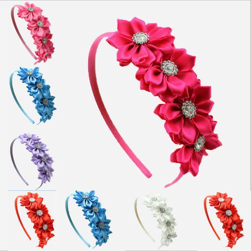

1PC Girls Satin Ribbon Flower Hair Band Baby Girl Hairband Baby&Kids Hairwear Princess Headband Children Accessories1, White