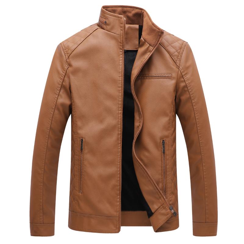 

100% Quality Men Clothing Coat Jacket Real Leather Winter Male Jacket Motorcycle Zipper Stand Brown Genuine Leather Mens, As picture